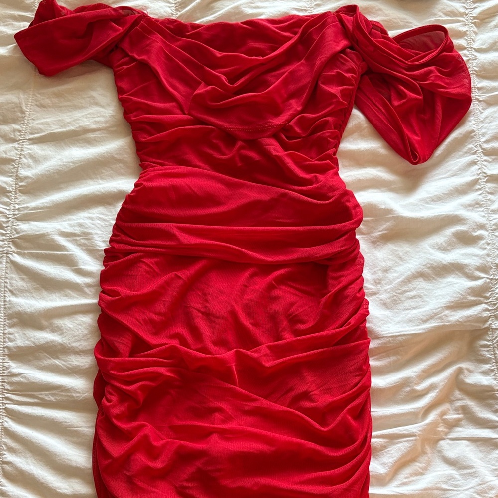 HELLO MOLLY red off the shoulder mini dress- up for negotiation!